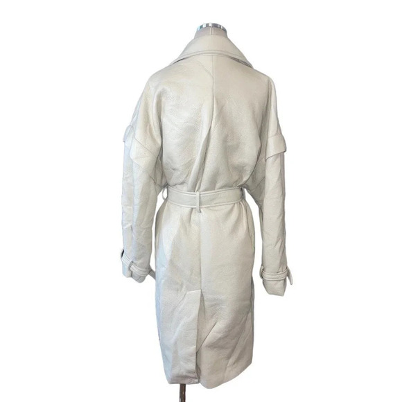 Apparis Kiera Faux Leather Trench Coat in Ivory Large New Vegan Jacket - Picture 10 of 16